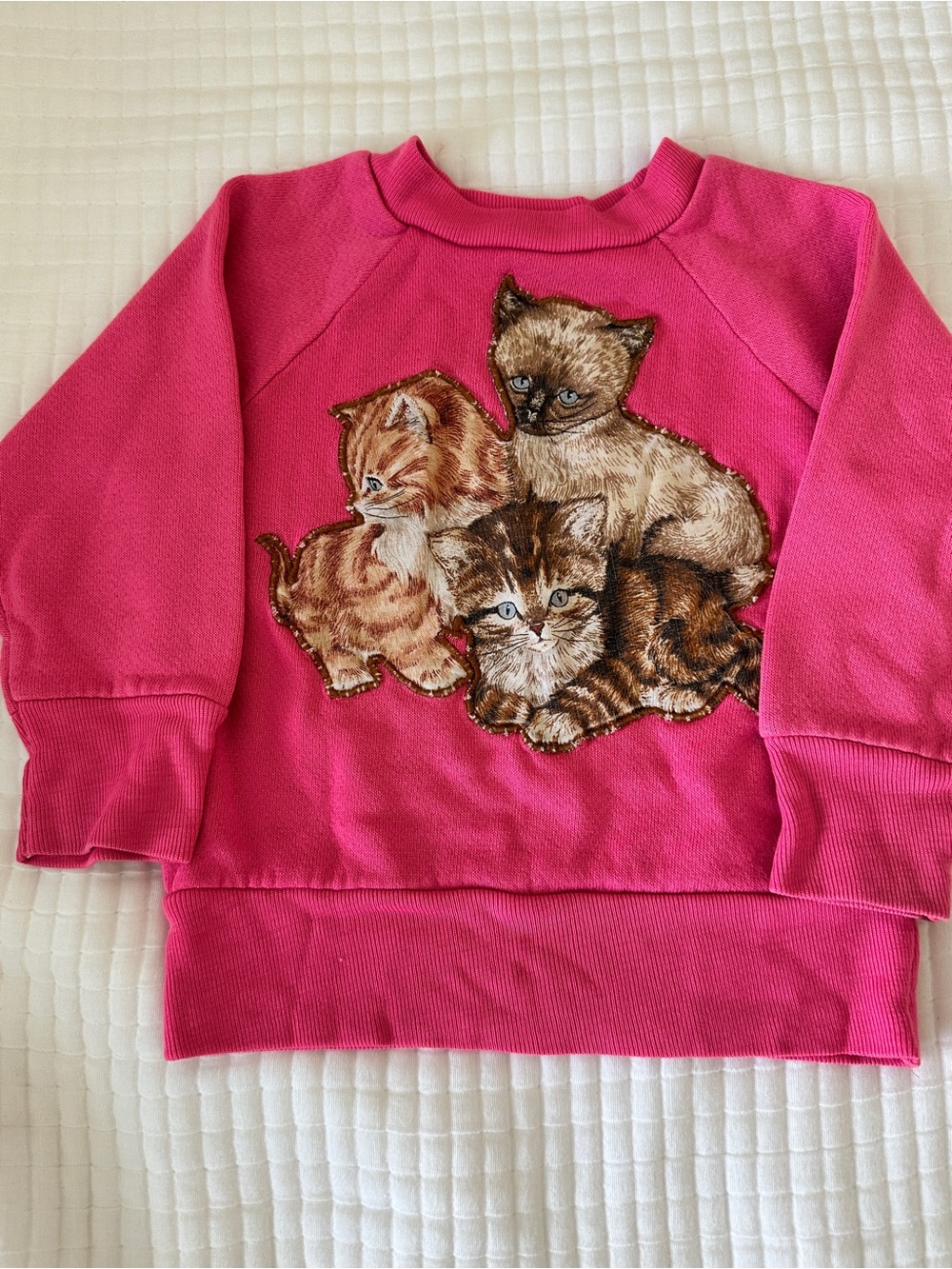 Vintage Girls' Hot Pink Sweatshirt with Kitten Appliqué